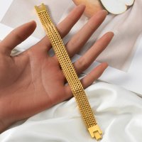 Men Stainless Steel Gold Plated Wide Mesh Chain Bracelet Woven Pattern Bangle Luxury Italian Style Jewelry Gift Valentine