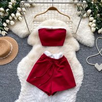 Shorts Pant Set Women Two Piece Sets Strapless Sleeveless Sexy Tops Short Pants High Waist Y2k Streetwear Elegant Party Night