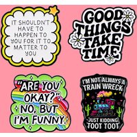 "ARE YOU OKAY?" NO, BUT I'M FUNNY. “ Enamel Pin Self Deprecating Quotes Brooch Pines Lapel Pins Badge Fashion Jewelry Gifts