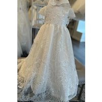 Customized Flower Girl Dress For Wedding Appliques Glitter Pearls Short Sleeve Luxury Kids Birthday First Communion Gown
