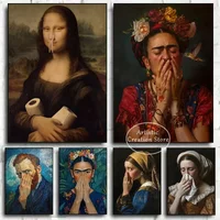 Vintage Humor Famous Portrait Bathroom Mona Lisa Funny Bad Smell Poster Canvas Painting Wall Art Pictures Home Toilet Decor