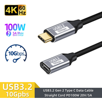 USB C 3 Gen2 10Gbps Extension Cable Type C to C PD 100W QC4.0 3.0 5A Fast Charging Cable For MacBook Pro 4k 60Hz Video Cable