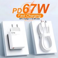 GaN 67W USB Fast Charger 3.0 USB Charger Adapter EU/US/UK With Type C Quick Charging Cable For iPhone 15 Pro Max Samsung Xiaomi