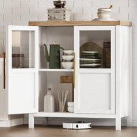 Sideboard Buffet Cabinet With 2 Glass Doors Coffee Bar Console Table For Kitchen Dining Room Living Room Wood Storage Cabinet