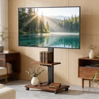 65 Inch Walnut Wood TV Floor Stand Mobile Universal Rotating Mount TV Mobile Stand TV Bracket Hanger TV Stand