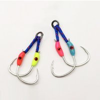 2Pairs/bag 3D Eyes Jig Lure Hooks High Carbon Steel Fishing Lure Accessories Double Barbed Assist Hooks Slow Jigging Hooks Pesca