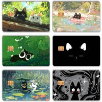 Cute Black Cat Card Stickers Sticker Skin Film Cover For Small Chip Credit Debit Card Bus Card HT12