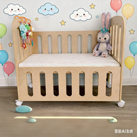 Solid wood mini baby splicing bed plus widened children's guardrail baby single boy small girl new born gift