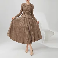 HANGX Miyake Heavy Industry Embossed Pleated Blouse Half-body Skirt Two-piece Fall New Temperament Long-sleeved Shirt Skirt Suit