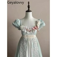 Green Forest Lolita Birthday Party Coming-of-age High-waisted Long Dress Sweet Princess Everyday Wear Bubble Short Sleeve Dress