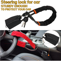 Universal Car Steering Wheel Lock with Seat Belt Socket Steel Rope Lock for Trucks SUVs Vans RV Anti Theft Device with 3 Keys