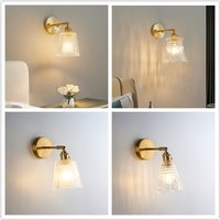 Retro Brass Wall Lamp Modern Nordic Small Glass Shade Bedside Lamp Simple Bathroom Mirror Front Light Copper With Switch Sconce