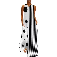 Robe Striped Polka Dot Women Beach Dress Summer Black and White Two Tone Street Style Casual Long Dresses Women Party Maxi Dress