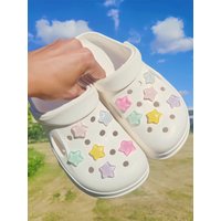 12pcs Women's Shiny Colorful Stars Sandals Shoe Accessories, Slippers Accessories DIY Shoe Flowers Removable Decorative Buckles