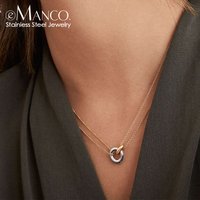 eManco Stainless Steel Two Color Circle Glossy Pendant Women Necklace Party Favor Jewelry wholesale