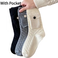 3 Pairs New Woman Girls Pocket Plaid Tube Sock Black White Grey Outdoor Sport Hilking Climbing Cotton Socks With Small Pockets