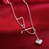 Charm 925 Sterling Silver 18 Inches Fine Stethoscope Heart Necklace For Fashion Women Temperament Jewelry Party Wedding