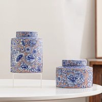 Chinese Ceramic Tea Jar High Grade Purple Candy Jar Blue and White Porcelain Sealed Box Functional Ceramic Bottle Home Ornament