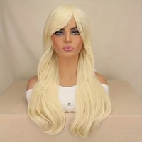 Light Blonde silvery Wigs with Bangs Blonde mixed Long Wavy Wig Women,Long Curly Synthetic Hair Wig for Party Daily Use 26 Inch