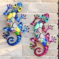 Large Metal Art Gecko Wall Decor Vibrant Iron Art Lizard Sculptures Gecko Hanging Ornament for Outdoor Home Office Yard Garden