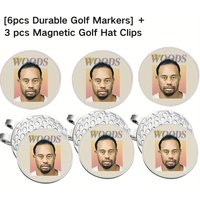 6 counts Magnetic Golf Hat Clip with Removable Zinc Ball Marker set Woods Design Durable & Funny Golf Accessory for Men