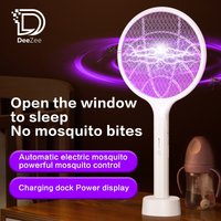 2PC Electric Fly Swatter 4000V Bug Zapper Racket Dual Modes Mosquito Killer with Purple Mosquito Light Rechargeable