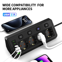Eu Desktop Corner Power Strip Multi Plug Outlet With Independent Switch Control Extension Cord For Home Office