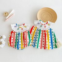 Girls' Polka Dot Vest Dress 2025 New Summer Baby Embroidered Teddy Bear Dress Trendy Baby Striped Bag Fart Jacket