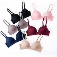 Adjustable shoulder straps Gathered Brassiere Thin No Steel Ring Bra Seamless Women's Underwear Smooth Triangular Cup Bra
