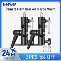 NEEWER Camera Flash Bracket H Type Mount with Umbrella Softbox Holder, 180° Swivel Adjustable Metal Light Stand Adapter (2 Pack)