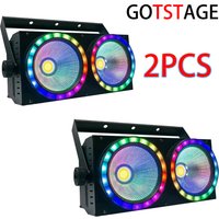 2x100W Pixel COB LED Blinder Stage Effect Audience Light With 50W RGB Pixel Ring For DJ Disco Party Events Show Bar DMX Sound
