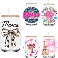 Dog Mom Vibes Western Cow Mother's Day UV DTF Transfers Stickers Decals For Libbey Cold Cups Mugs Tumbler Waterproof DIY Craft