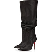 Spitze, schlanke, kniehohe Damenstiefel mit hohen Absätzen für Herbst und Winter, plissierte Stiefel, modische Party-Stiefel in großen Größen.