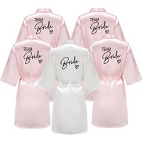 Wedding Party Team With Black Letters Kimono Satin Pamas Bridesmaid Bathrobe Bride Robe