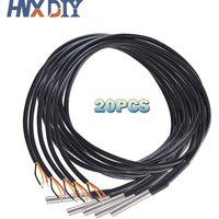 20pcs DS18b20 Waterproof Encapsulated Stainless Steel DS18B20 18B20 Temperature Sensor Probe Cable Length 1m 2m 3m 5m 500cm