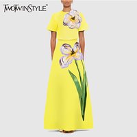 TWOTWINSTYL Solid Loose Two Piece Set For Women Round Neck Short Sleeves Split Top High Waist Skirt Elegant Sets Female Clothing