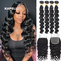 30 Inch Loose Wave 3 4 Bundles Raw Virgin Unprocessed 100% Human Hair Brazilian Loose Deep Wave Human Hair Bundles Extensions