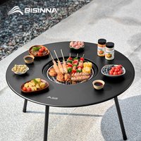 BISINNA Foldable Round Table BBQ Grill Multi-Function Outdoor Charcoal Barbecue Set with Accessories Portable for Camping Picnic