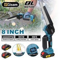 Gisam 8-calowa bezszczotkowa elektryczna piła łańcuchowa, akumulatorowa piła do obróbki drewna, ładowalna piła ogrodowa do cięcia i przycinania z systemem olejowym, narzędzie elektryczne kompatybilne