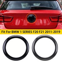 Car Rear Badge Ring Cover Logo Frame Trim Black/Carbon Fiber Pattern Sticker For BMW 1 Series F20 F21 2011-2019 Car Accessories