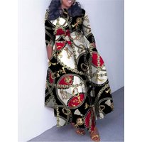 Women's 2024 Autumn New Style Fashionable Elegant Temperament Fashionable Printed Strap Waist Large Skirt Large Size Dress
