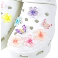 14PCS Shoe Charms Set Transparent Colored Butterfly Flower Shoe Decora Buckle for Sandals Clogs DIY Accessories Woman Party Gift