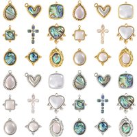 5pcs/lot Natural Abalone Shell Stainless Steel Pendants Heart Square Cross Round Shaped Charms DIY Jewelry Making Accessories