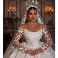 Princess Wedding Dresses Vintage Bridal Gown Beading Shinny Tulle Long Sleeves Robe Elegant Luxury Pretty Dress Customized 2025