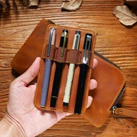 Leather Zipper Pen Case Leather For Men Women Holder Bag Pen Pouch Removable Pen Tray Organizer for School Student Stationery