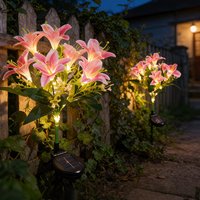 Solar-Powered Garden Decorative Lights 7-Head Lily Flower Light Outdoor Pink Courtyard Solar Light for Outdoor Patio Balcony