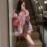 New Autumn Rainbow Color Knitted Sweater Women Fashion V-Neck Tassel Decoration Cardigan Lady Retro Single-Breasted Casual Tops
