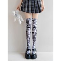 Ahegao Meme Anime Face Print Cute Kawaii Thigh High Socks Over Knee Soft Elastic Velvet Lolita Cosplay Socks Gift For Anime Fans