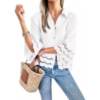 Spring and Summer European and American Women's Clothing with Large Lace Flared Sleeves and Hollowed Out Lace Shirts