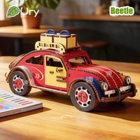 Ury 3D Wooden Puzzle Retro Colorful Vintage Beetle Car Nostalgic Movie Vehicle Assembly Model DIY Decoration Gift Toy for Adult
